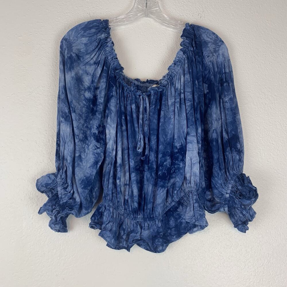 EE:Some Top Peasant Boho Off Shoulder Tie-Dye Milkmaid Size Small Blue